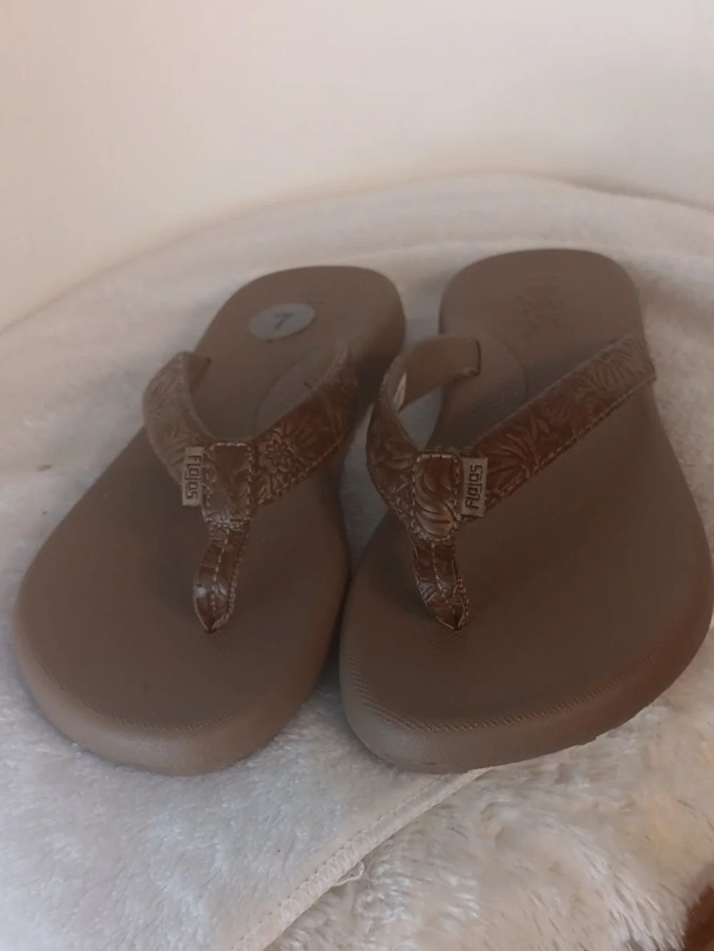 Flojos Brown Floral-Embossed Women’s Flip Flops